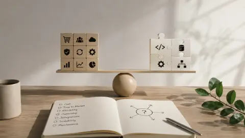 Business choosing between an off-the-shelf software solution and a custom-built system