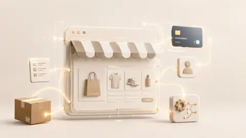 E-commerce operation evolving from a standard online store into a customized connected business system