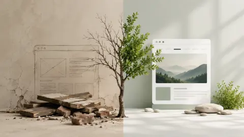 Two approaches to improving an existing website, comparing visual redesign with a deeper structural rebuild
