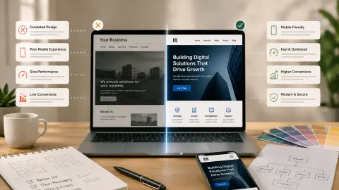 Business website being reviewed for outdated design, mobile usability, performance and conversion issues.